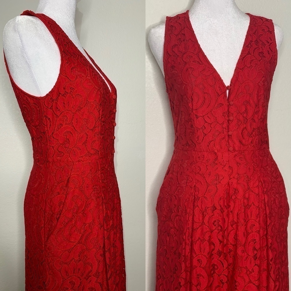 Anthropologie Jumpsuit pockets Jaeda Lace Wide-Leg Moulinette Soeurs Red size 2 - Picture 4 of 16